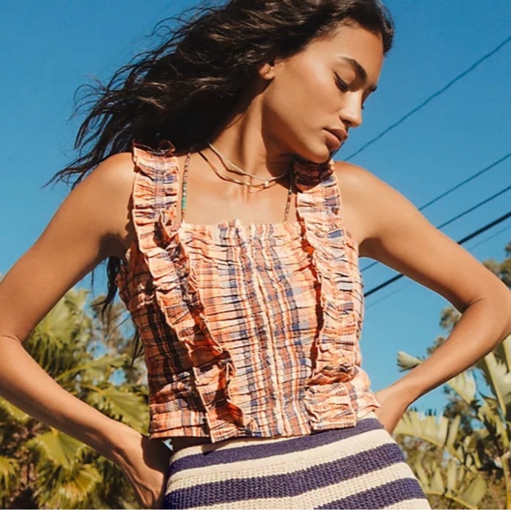 Anthropologie Ruffled Plaid Tank SP